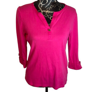 Jones New York Pink 3/4 Sleeve Top Button Detail Casual Blouse Shirt
